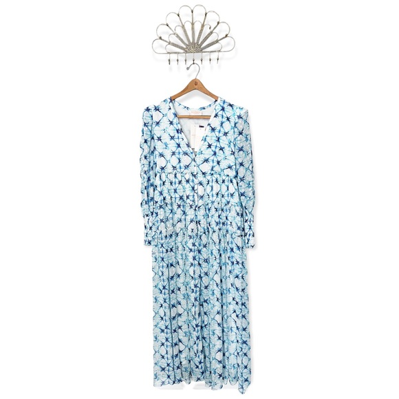 Rococo Sand Blue White Patterned Maxi Dress - Picture 1 of 6